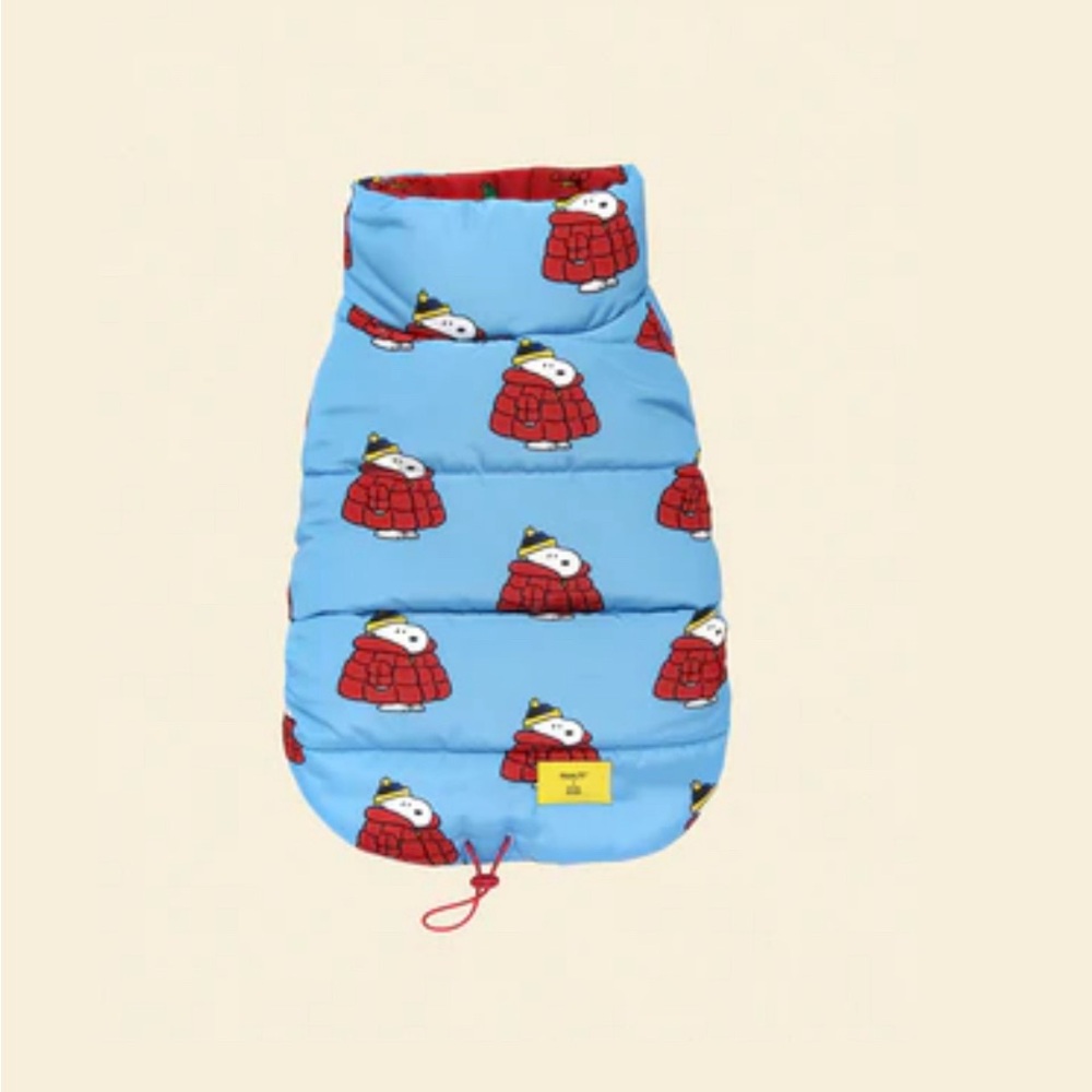 Blue Dog Jacket with Red and White Pattern